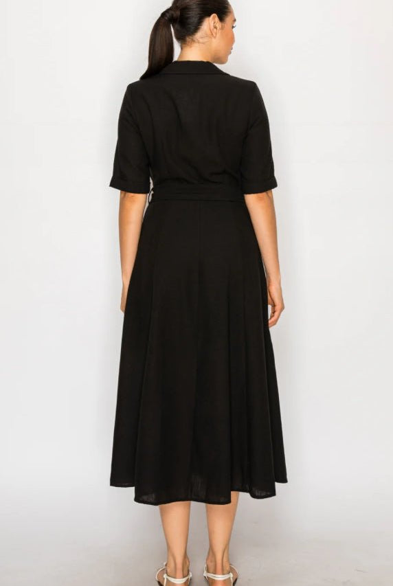 Meet Me In Santorini Black Linen Shirt Dress - Fleur - De - Lis Boutique