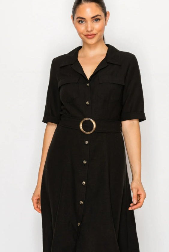 Meet Me In Santorini Black Linen Shirt Dress - Fleur - De - Lis Boutique