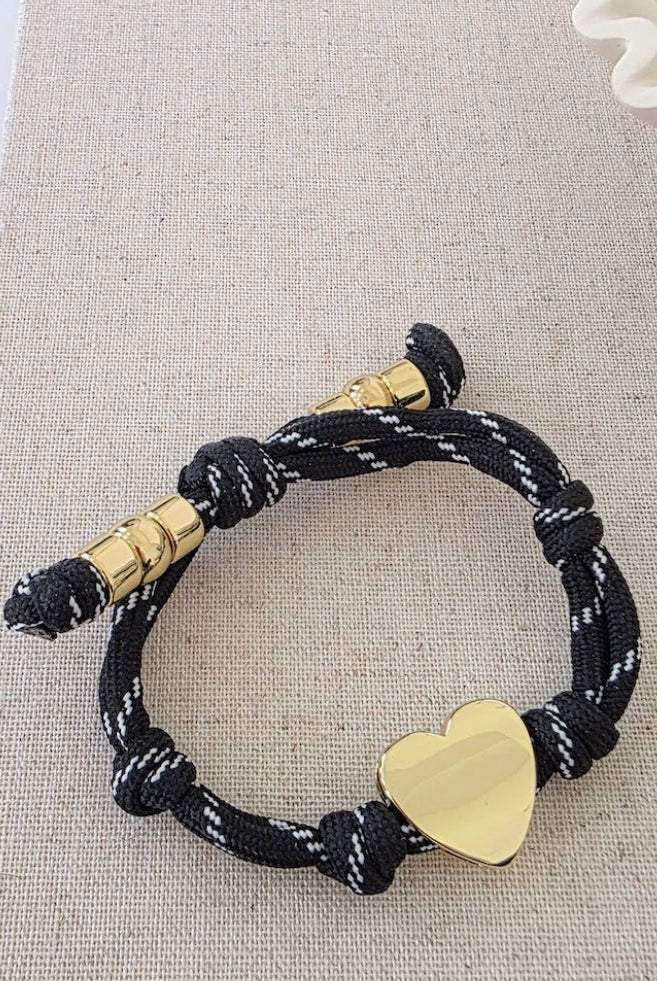 Knotty Cord Heart Bracelet Black - Fleur-De-Lis Boutique