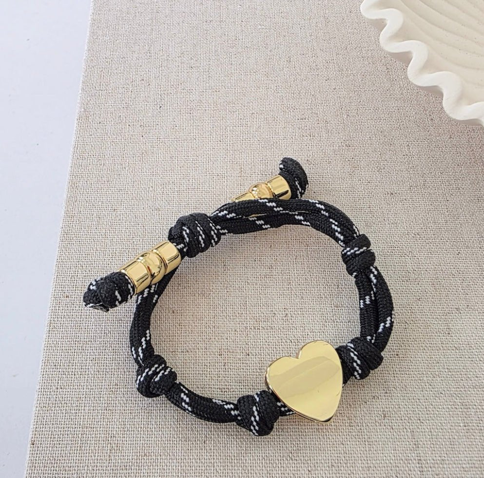 Knotty Cord Heart Bracelet Black - Fleur-De-Lis Boutique