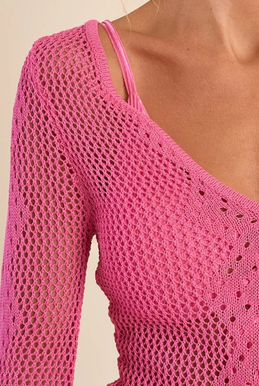 Molly Bracken Short Crochet Beach Dress Pink - Fleur - De - Lis Boutique