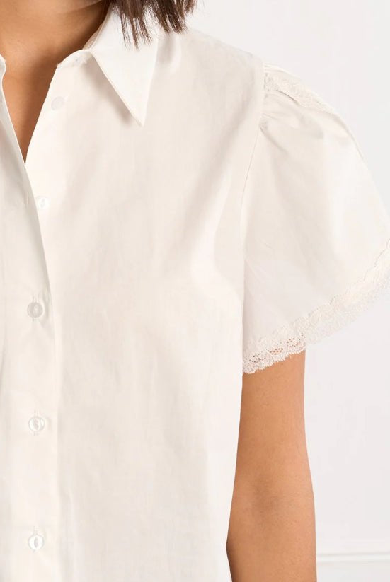 Woven White Lace Sleeve Detail Shirt - Fleur - De - Lis Boutique