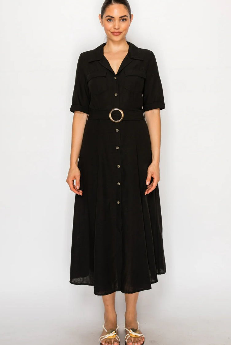 Meet Me In Santorini Black Linen Shirt Dress - Fleur - De - Lis Boutique
