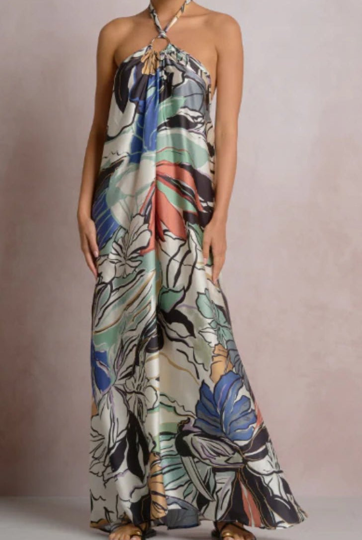 Elan Blue Botonical Maxi Halter - Fleur - De - Lis Boutique