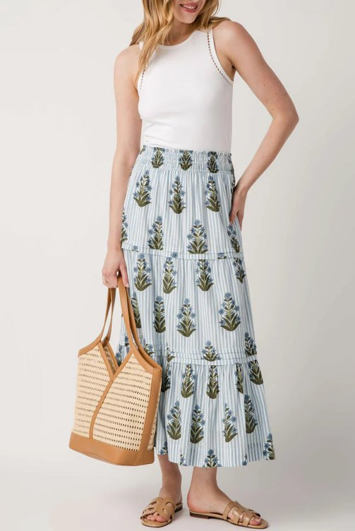 THML Long Striped Floral Pattern Midi Skirt - Fleur - De - Lis Boutique