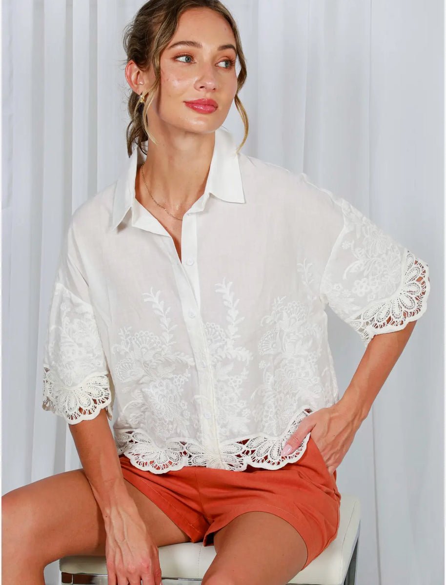 Vine & Love White Embroidered Eyelet Lace Blouse - Fleur - De - Lis Boutique