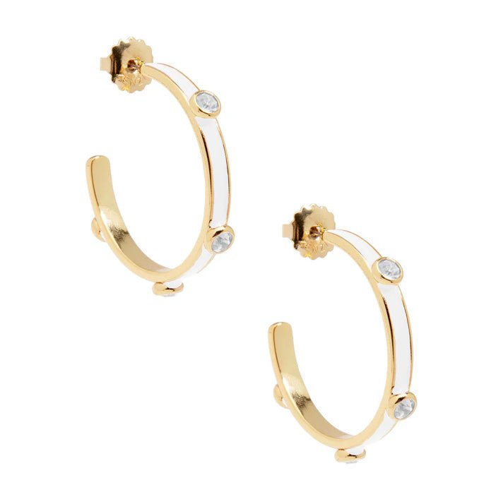 Zenzii Enamel Hoop Earring with Crystals White - Fleur - De - Lis Boutique