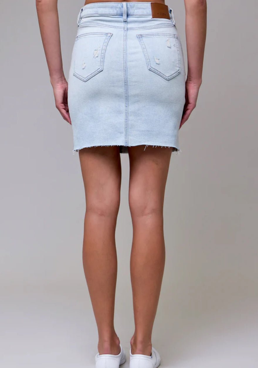 Hidden Light Wash Inseam Stretch Mini Skirt - Fleur - De - Lis Boutique