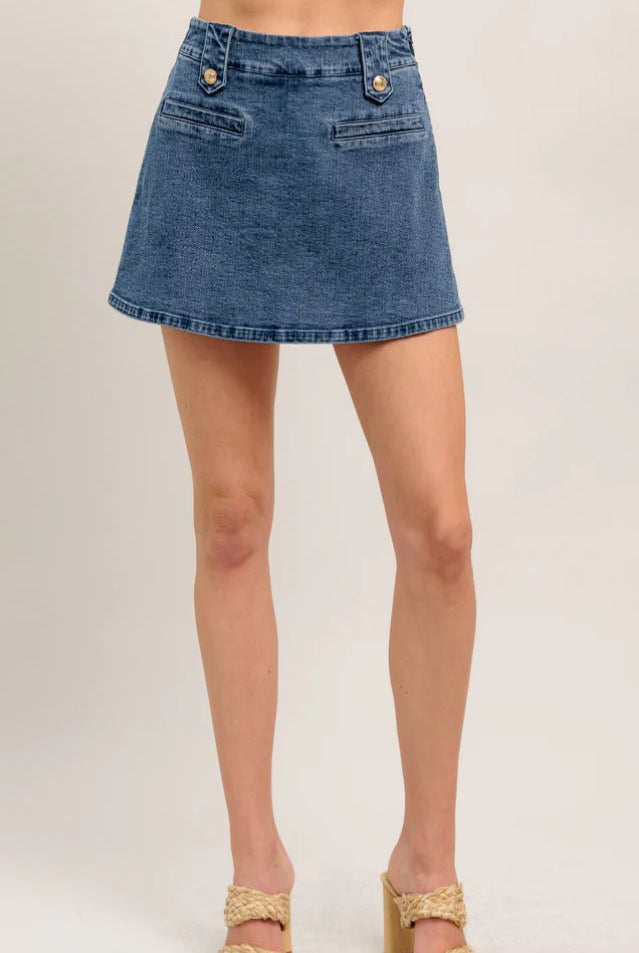 Hearts Eye Denim Skort Medium Indigo - Fleur - De - Lis Boutique
