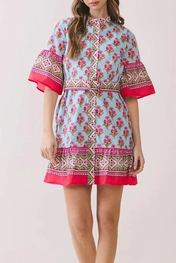 TCEC Multi Short Sleeve Mini Dress - Fleur - De - Lis Boutique