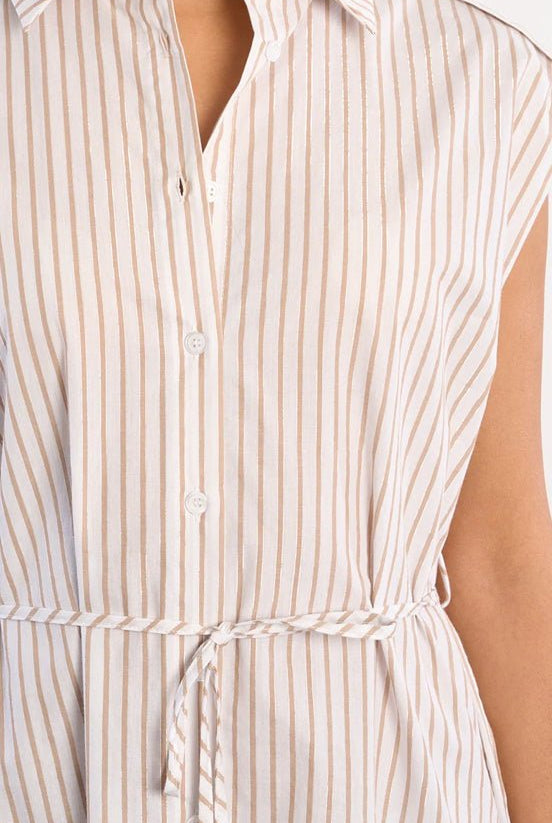 Molly Bracken Woven Tunic Dress Beige Stripe - Fleur - De - Lis Boutique
