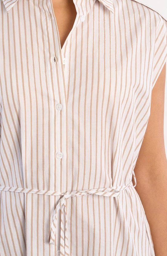 Molly Bracken Woven Tunic Dress Beige Stripe - Fleur - De - Lis Boutique