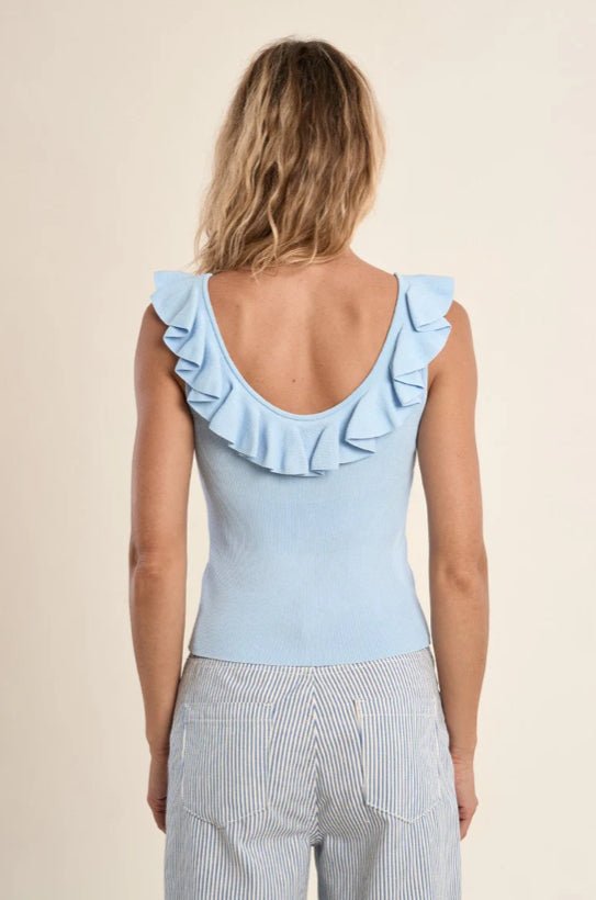 Molly Bracken Round Neck Tank Top with Ruffles Blue - Fleur - De - Lis Boutique