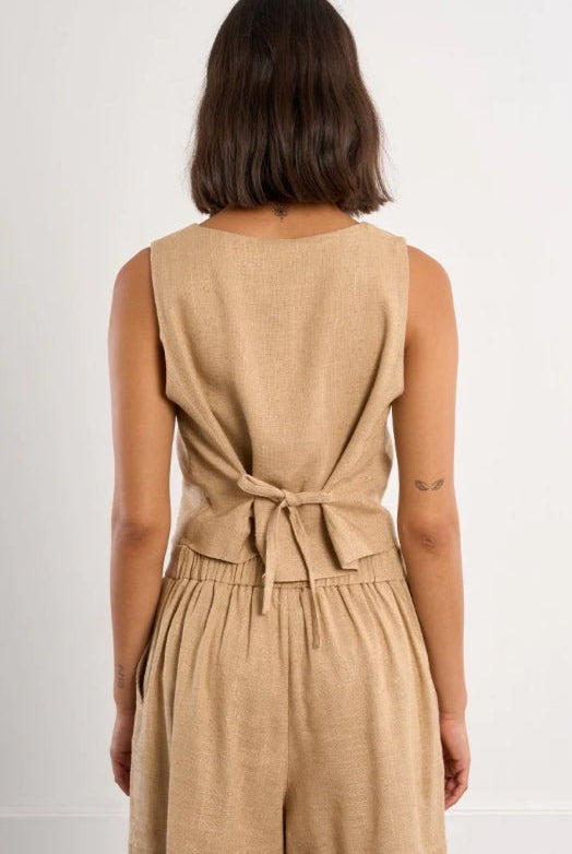 Molly Bracken Sleeveless Woven Jacket Beige - Fleur - De - Lis Boutique