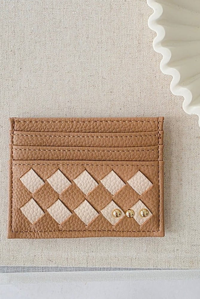 Mariah Woven Small Card Holder Tan Checkered - Fleur-De-Lis Boutique