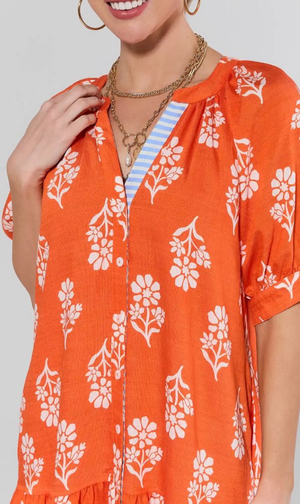 THMl Orange Floral Button Up Dress - Fleur - De - Lis Boutique