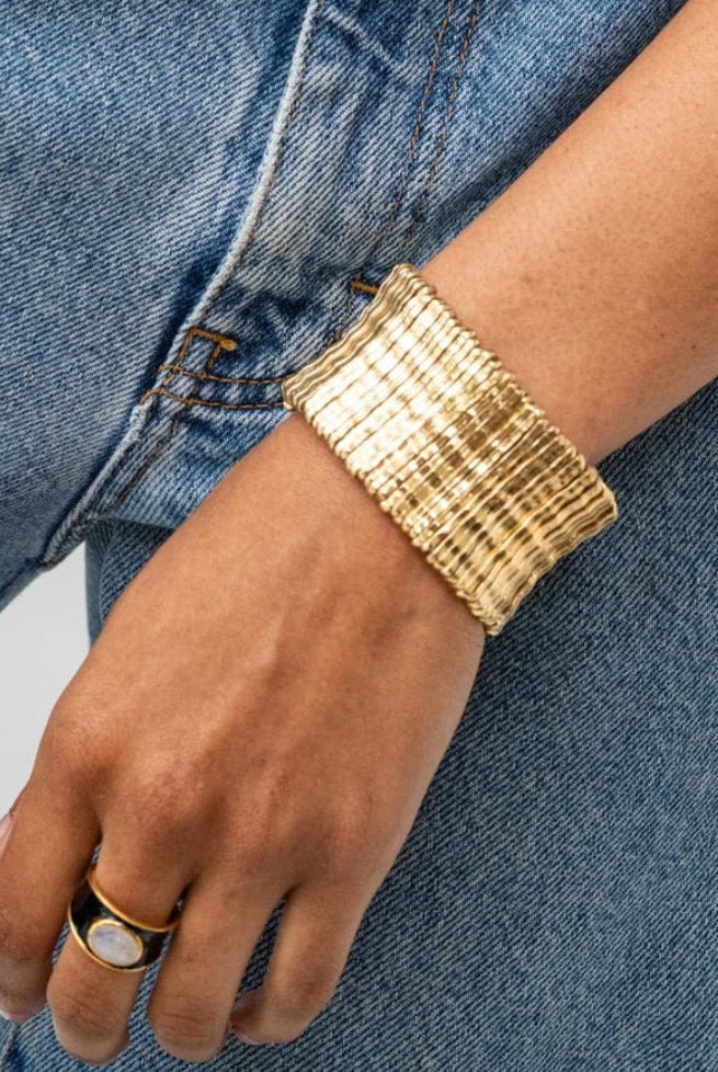 Ink + Alloy Winnie Wide Stretch Bracelet Brass - Fleur-De-Lis Boutique