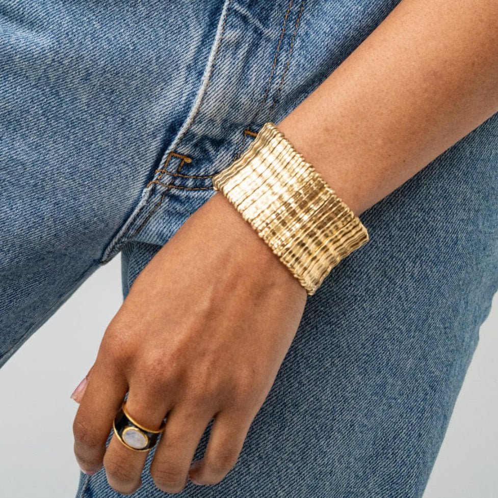 Ink + Alloy Winnie Wide Stretch Bracelet Brass - Fleur-De-Lis Boutique