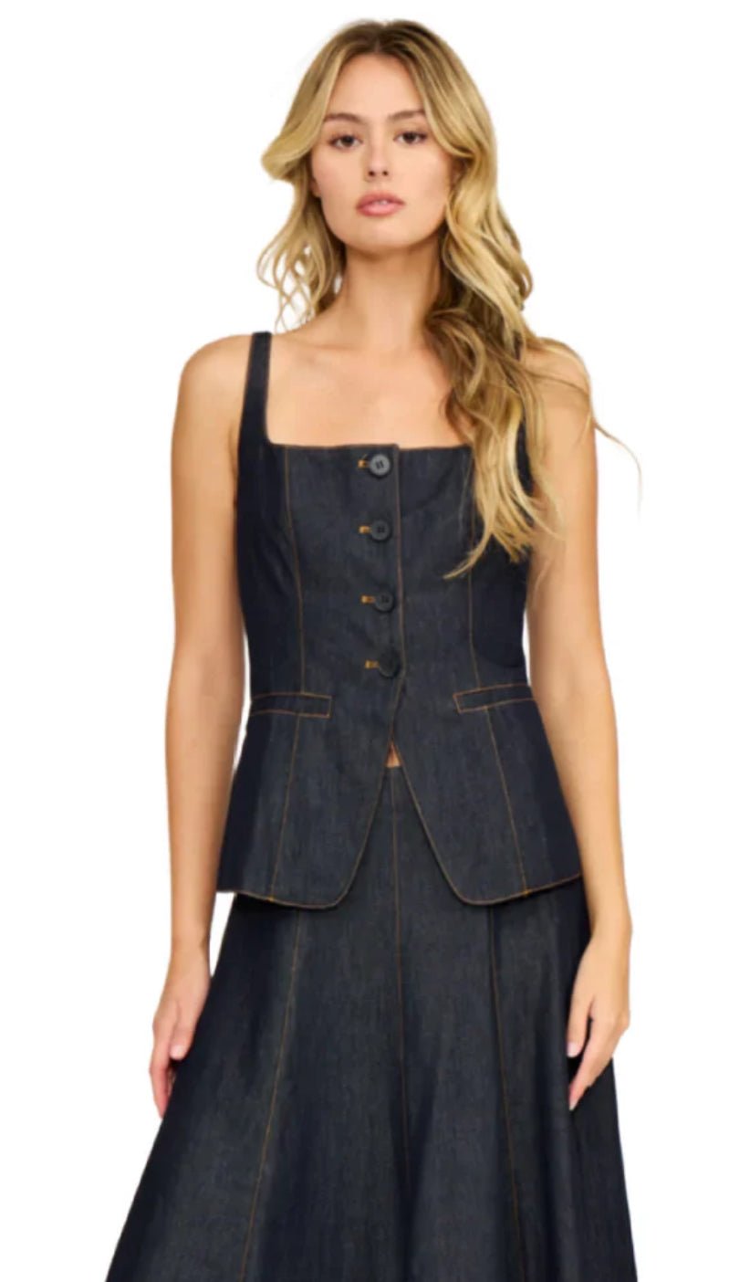 Lucy Paris Maevie Vest Dark Wash Denim - Fleur-De-Lis Boutique