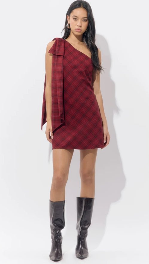 Adelyn Rae Nessi One Shoulder Plaid Mini Dress - Fleur - De - Lis Boutique