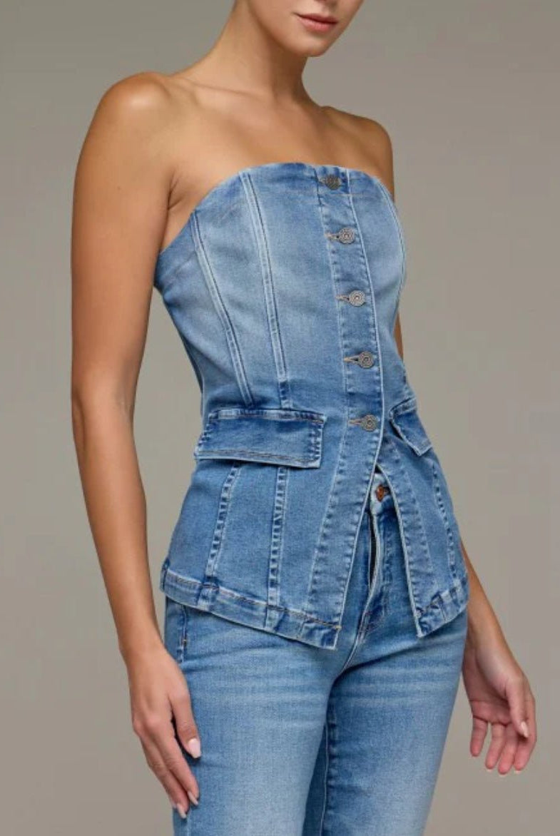 Hidden Medium Wash Tuxedo Bustier - Fleur-De-Lis Boutique
