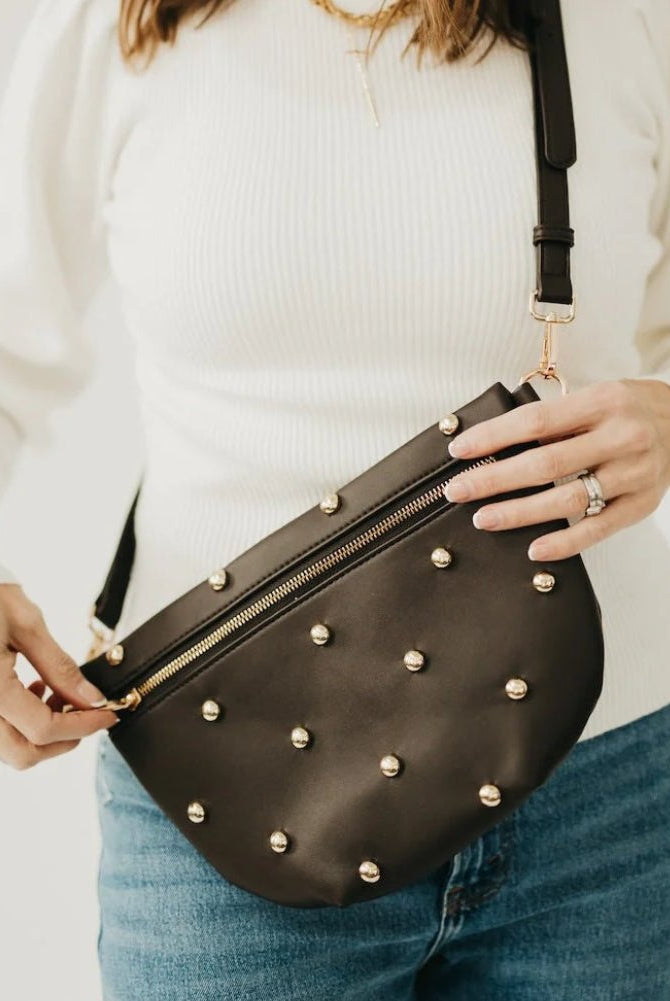Pretty Simple Gold Studded Westlyn Bum Bag Chocolate - Fleur-De-Lis Boutique