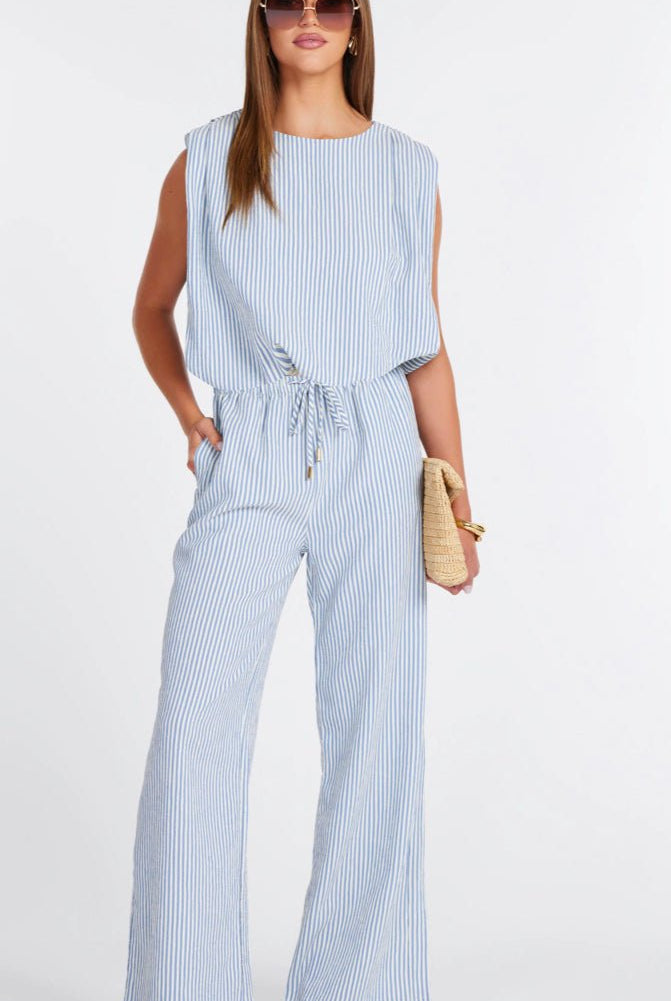 Bishop + Young Serefina Stripe Pant Blue Stripe - Fleur - De - Lis Boutique