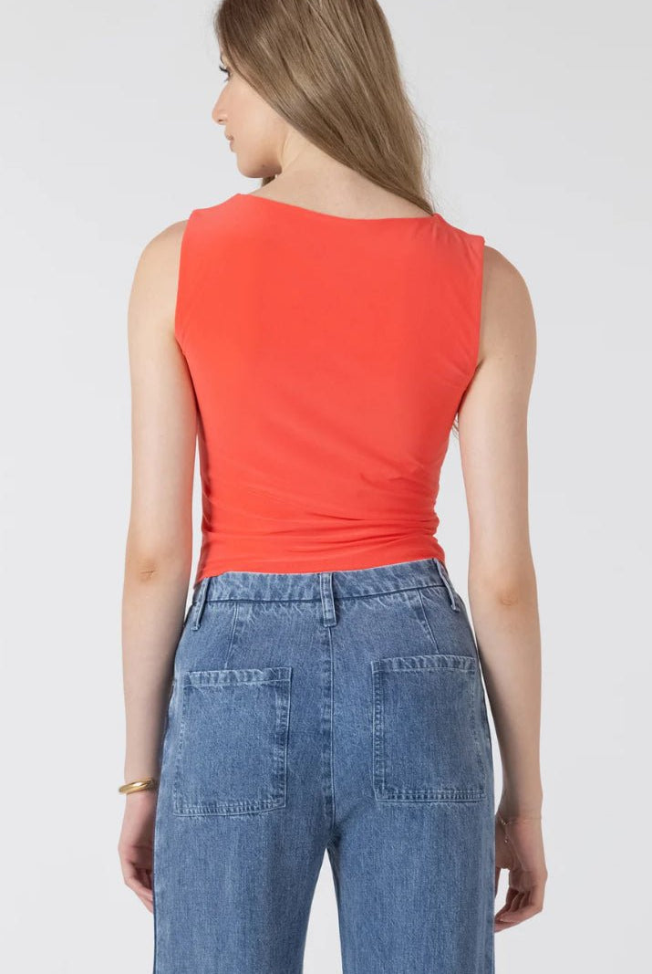 Black Tape Shirred Detail Tank Bright Cherry - Fleur - De - Lis Boutique