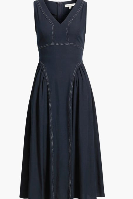 Moon River Tie Back Contrast Stitch Midi Dress - Fleur - De - Lis Boutique