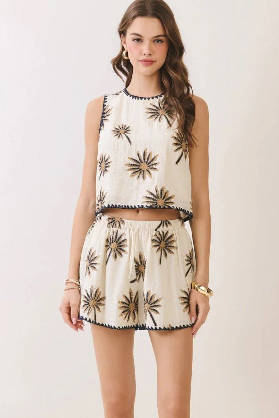 TCEC Embroidered Palm Shorts - Fleur-De-Lis Boutique