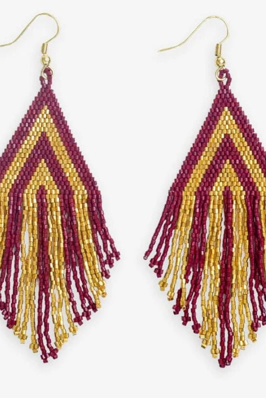 Haley Game Day Stacked Triangle Beaded Fringe Earrings - Fleur-De-Lis Boutique