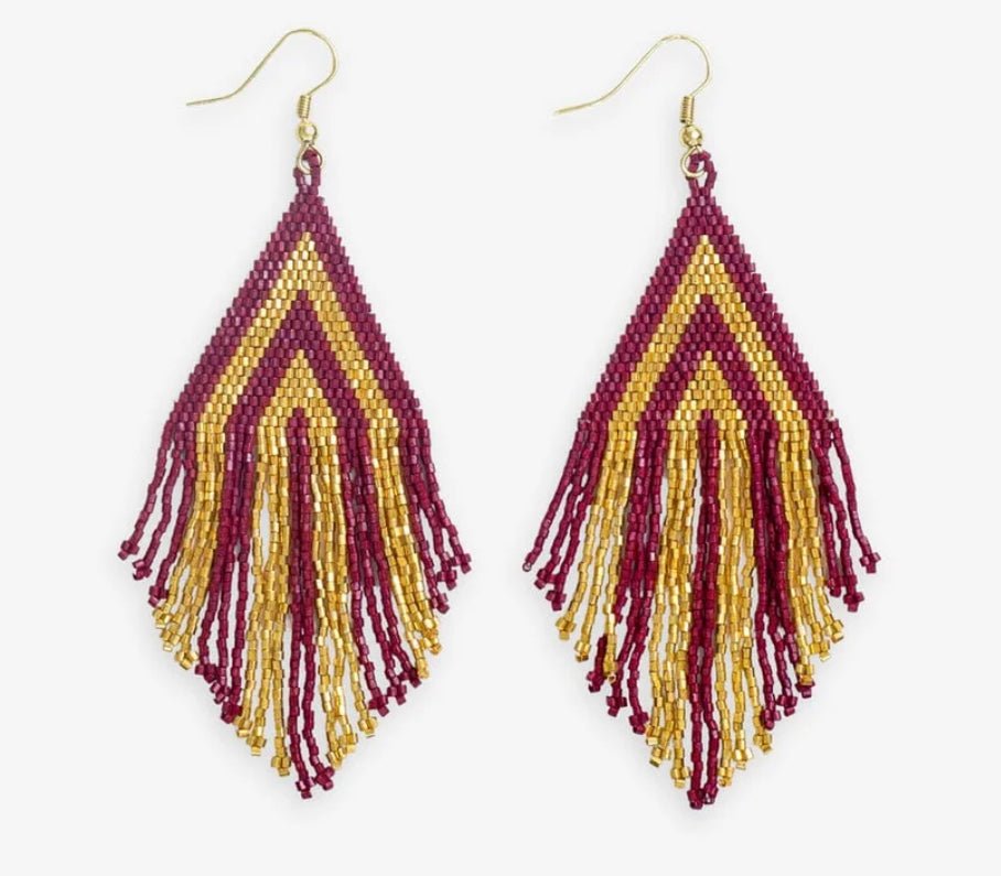 Haley Game Day Stacked Triangle Beaded Fringe Earrings - Fleur-De-Lis Boutique