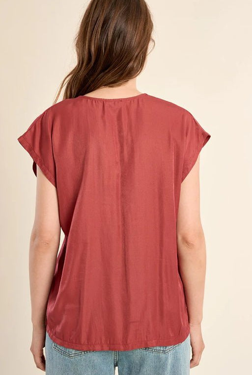 Woven V - Neck Terracotta Top - Fleur - De - Lis Boutique