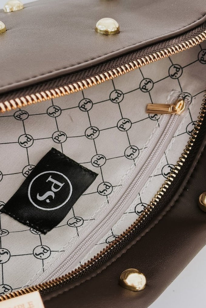 Pretty Simple Gold Studded Westlyn Bum Bag Chocolate - Fleur-De-Lis Boutique