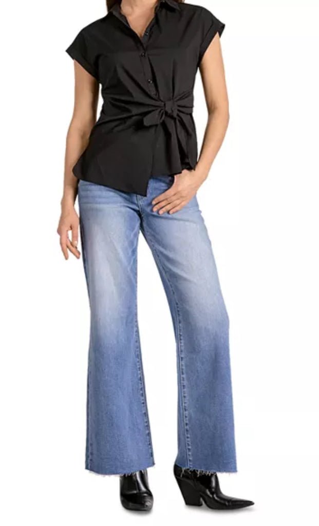 Elan Button Down Tie Waist Shirt - Fleur - De - Lis Boutique