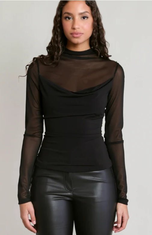 Dex Sheer Cowl Top Black - Fleur-De-Lis Boutique