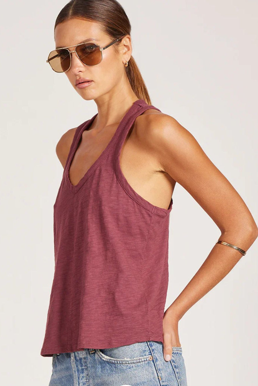 Bobi Los Angeles Seamed V-Neck Tank Fig - Fleur-De-Lis Boutique