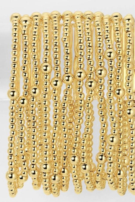 3mm Bead with 5mm Accent Gold Stretch Bracelet - Fleur-De-Lis Boutique