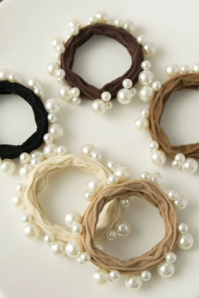adorro Pearl Seamless Hair Ties Neutral - Fleur-De-Lis Boutique