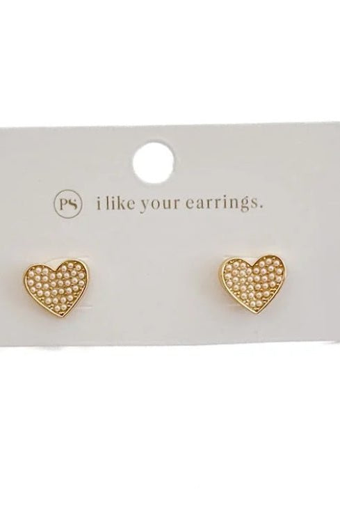 Pretty Simple Heart of Pearls Stud Earrings Waterproof - Fleur-De-Lis Boutique