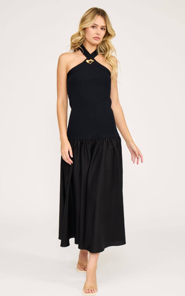 Lucy Paris Arella Mix Media Halter Dress Black - Fleur-De-Lis Boutique