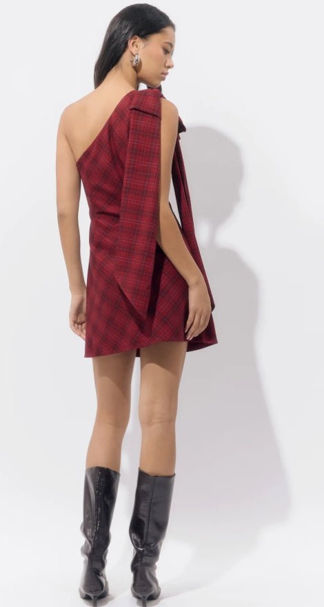 Adelyn Rae Nessi One Shoulder Plaid Mini Dress - Fleur - De - Lis Boutique