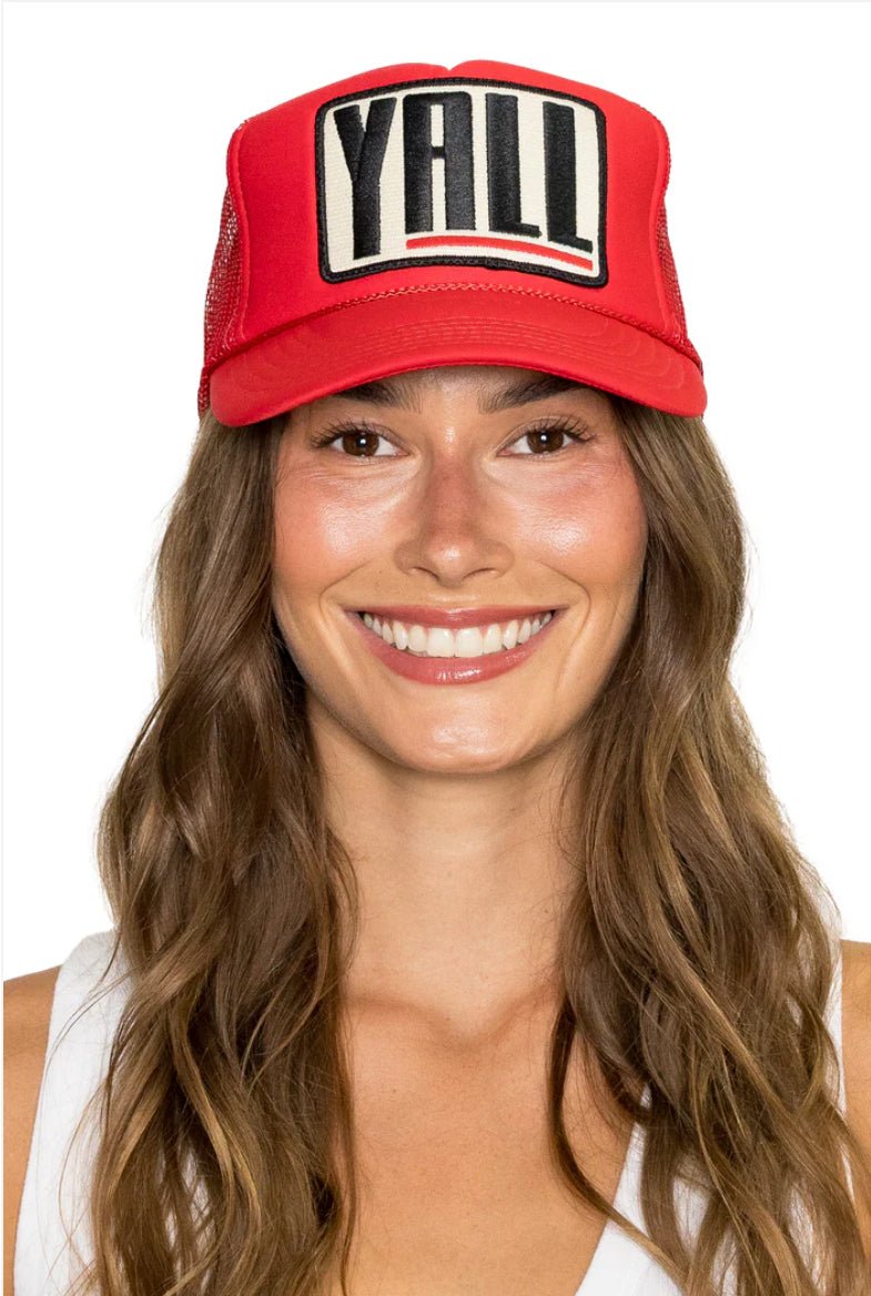 Friday Feelin Y’all Trucker Hat Red - Fleur - De - Lis Boutique