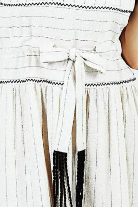Aylaya Anna V Neck Pinstripe Mini Dress Yarn Dyed - Fleur - De - Lis Boutique