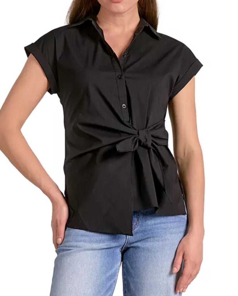 Elan Button Down Tie Waist Shirt - Fleur - De - Lis Boutique