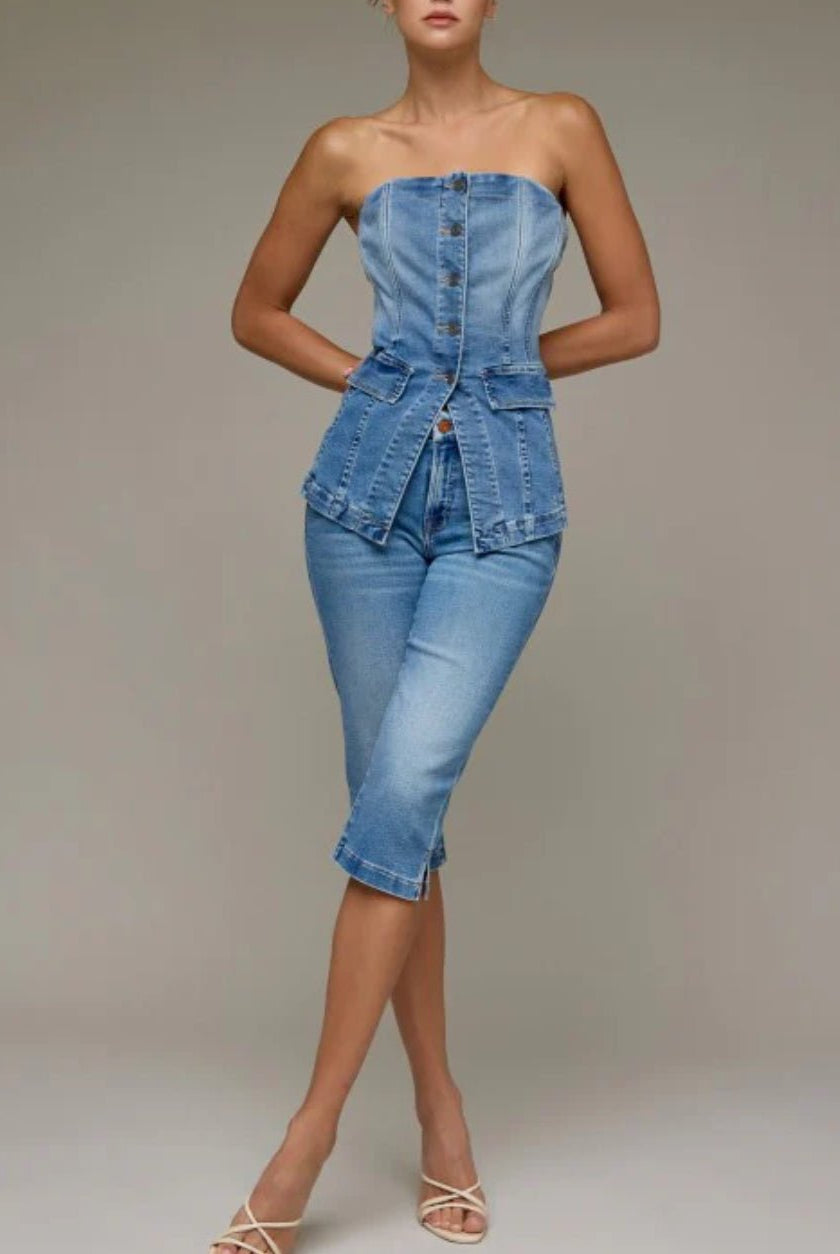 Hidden Medium Wash Tuxedo Bustier - Fleur-De-Lis Boutique