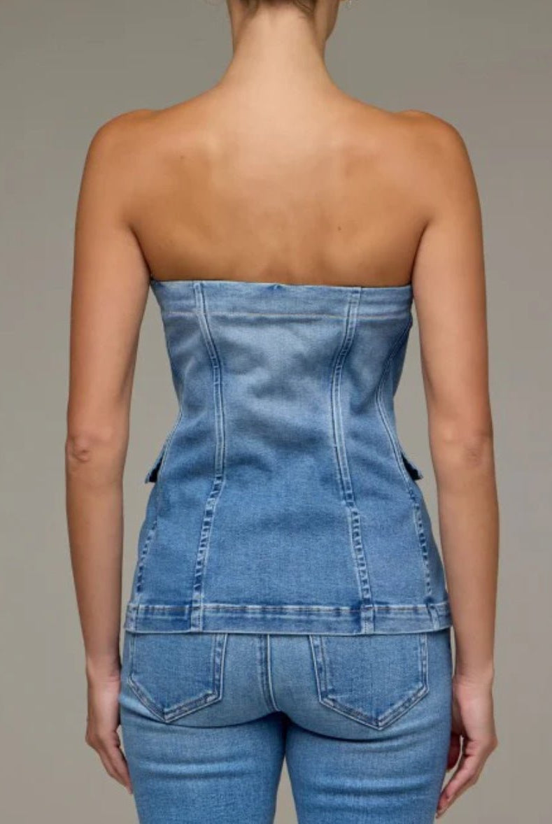Hidden Medium Wash Tuxedo Bustier - Fleur-De-Lis Boutique