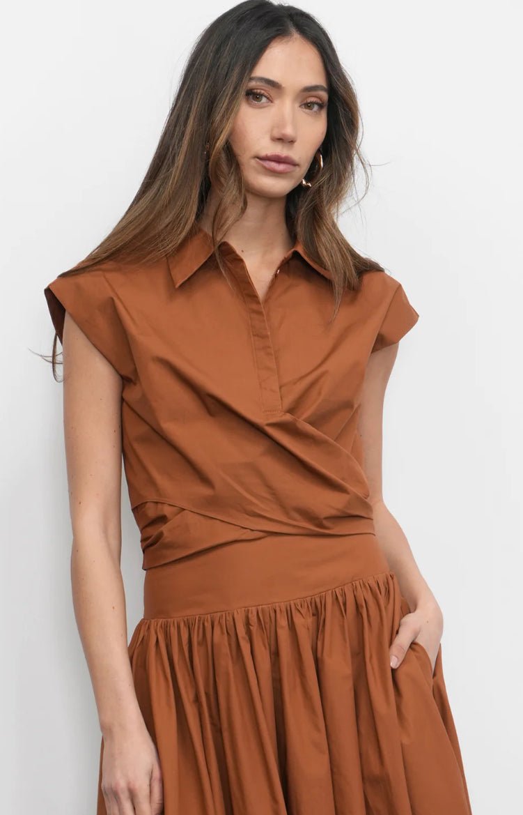 Greylin Eloise Wrap Front Extended Shoulder Poplin Top - Fleur - De - Lis Boutique