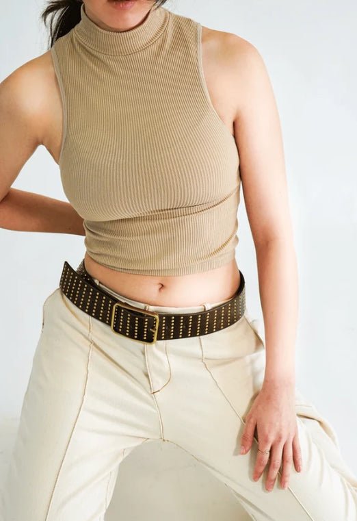 Most Wanted Stud Covered Leather Belt Brown - Fleur-De-Lis Boutique
