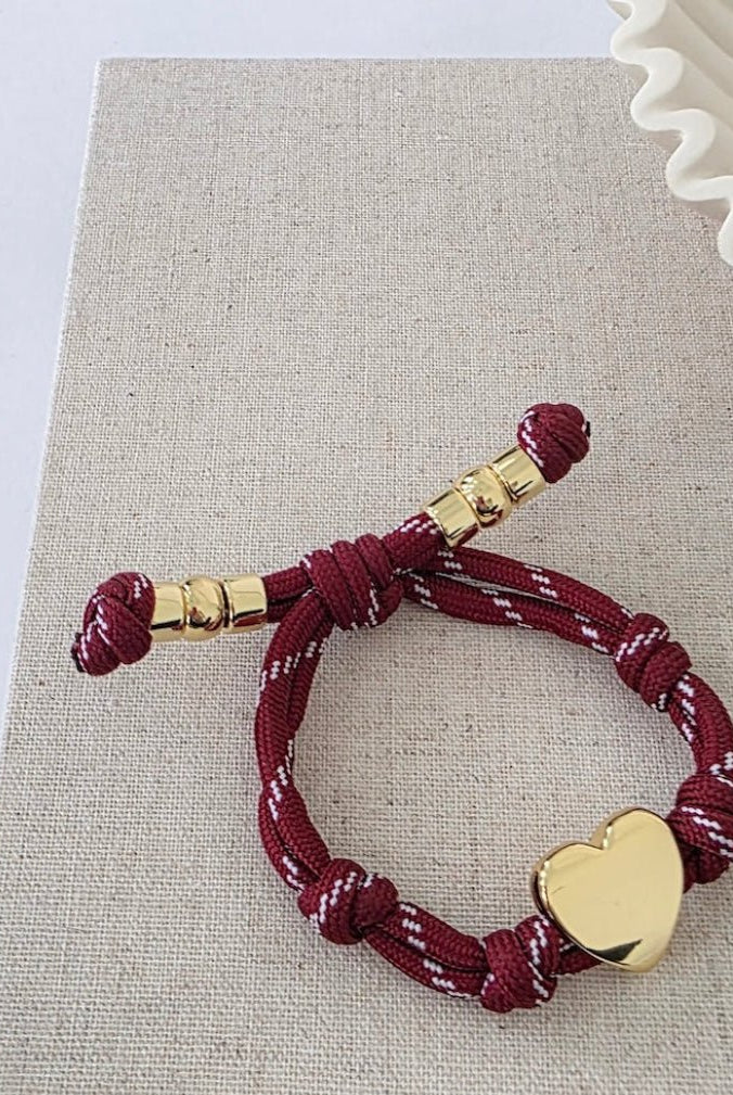 Knotty Cord Heart Bracelet Maroon - Fleur-De-Lis Boutique
